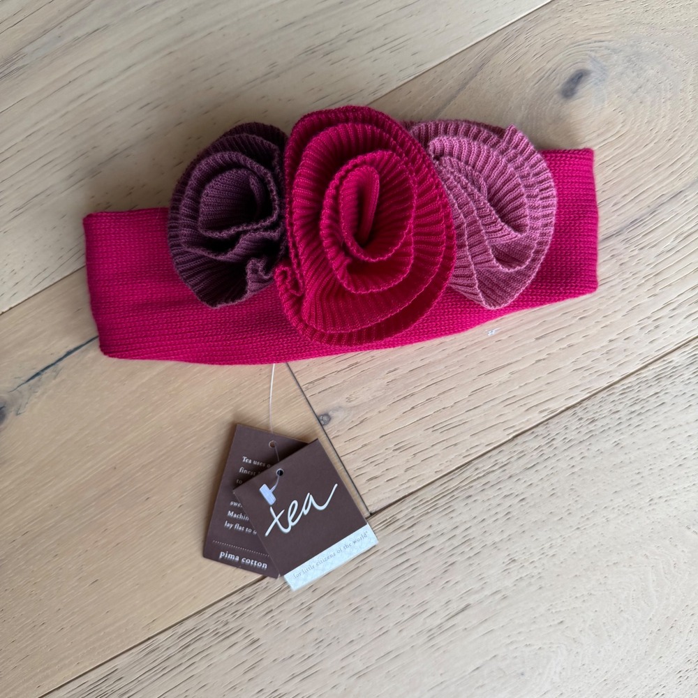 Tea Collection Girls Pink Pima Cotton Floral Rosette Headband S/M